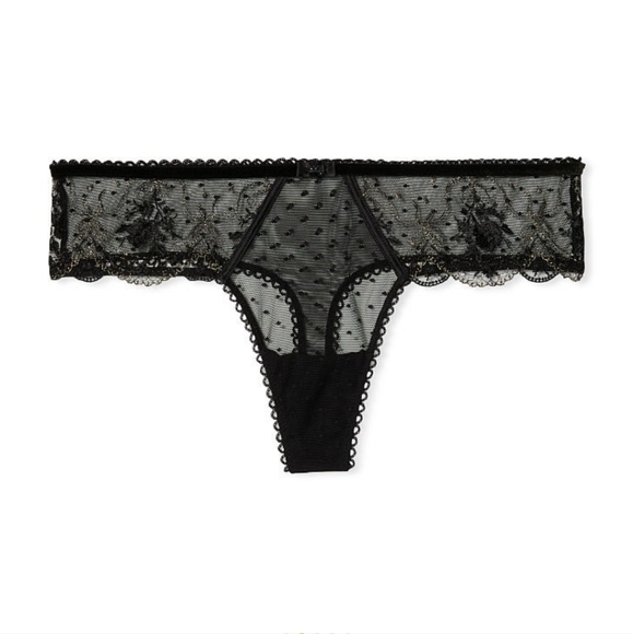 FINAL Victoria's secret very sexy rose and bows thong panty BLACK NWT - Picture 3 of 5